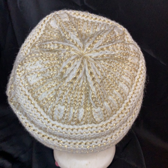 C.C. Womens beanie / Skully ivory and gold metallic cable knit hat - Picture 5 of 8